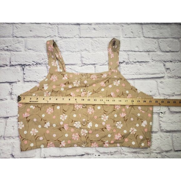 BP Womens Front Button Linen Tan Beige Pink Sophia Floral Crop Top Size 2X - Picture 4 of 5